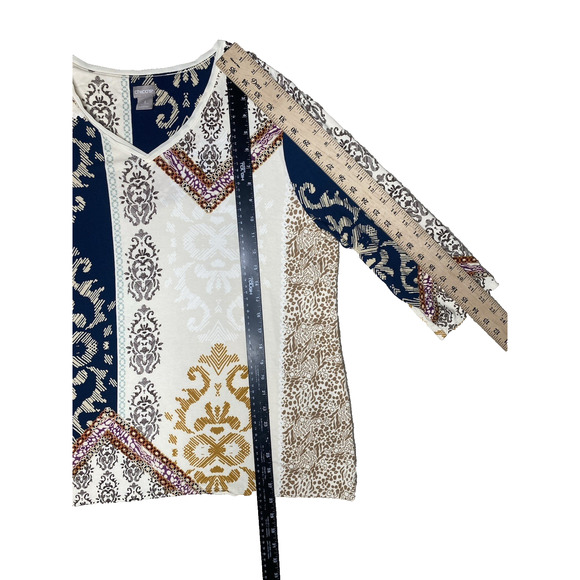 Chicos Blouse Womens Size 3 US 16 Blue & Cream Career Office Pullover Shirt Top - Picture 7 of 9